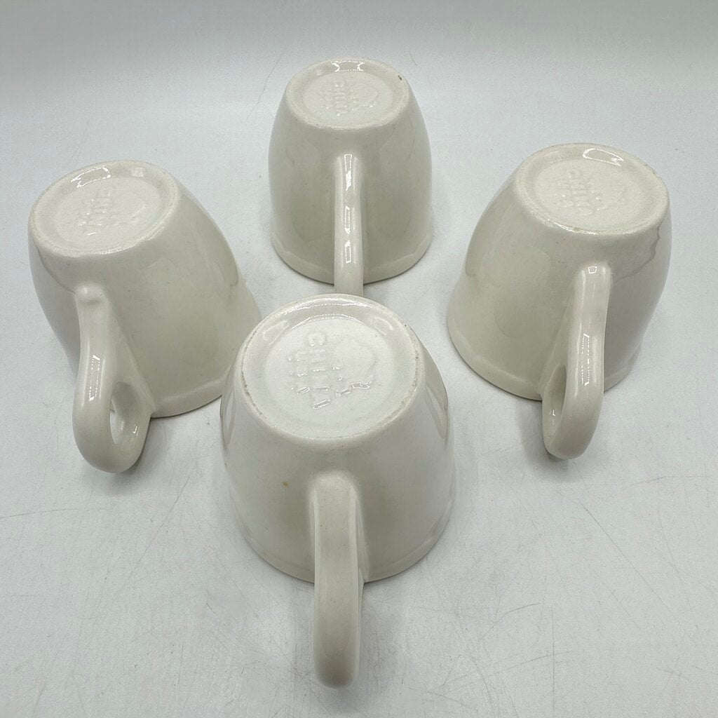 Four Vintage Buffalo China Restaurantware Demitasse & Saucer Sets White Scalloped Rim /cb