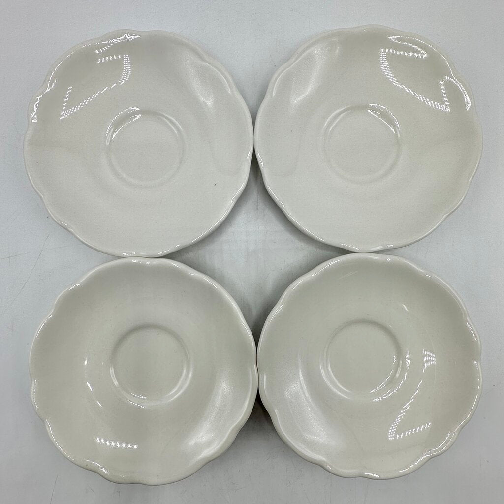 Four Vintage Buffalo China Restaurantware Demitasse & Saucer Sets White Scalloped Rim /cb