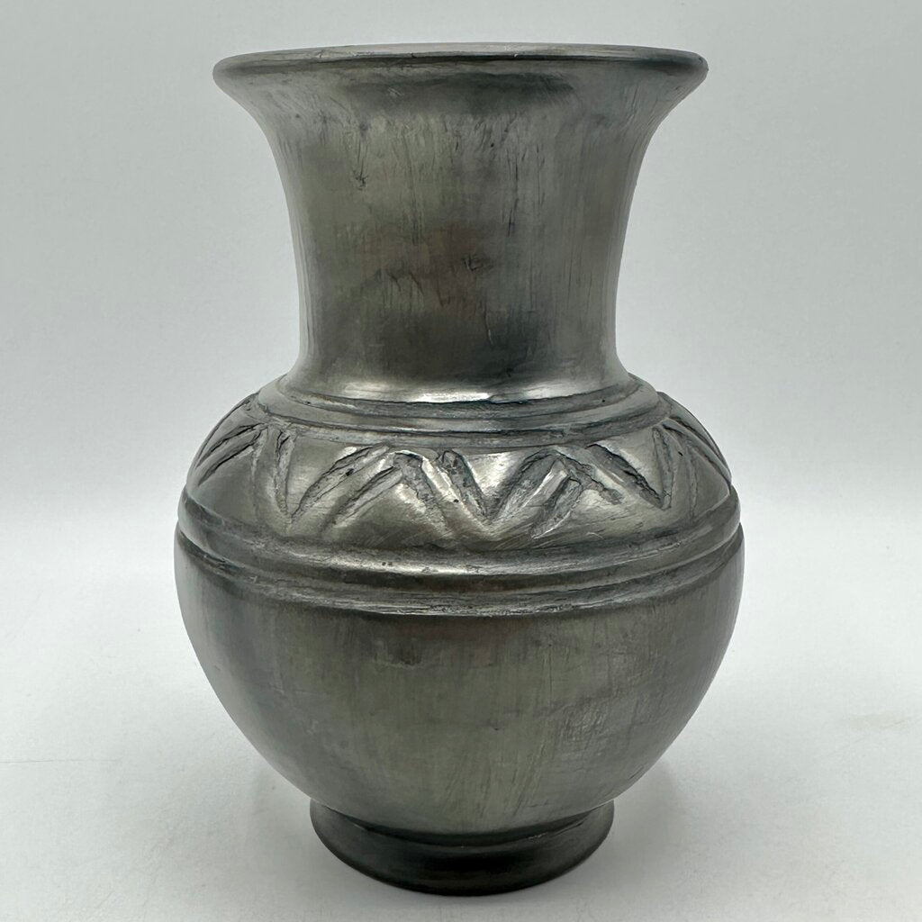 Vintage Lama Oaxaca Mexico Barro Negro Black Clay Pottery Vase Signed /cb