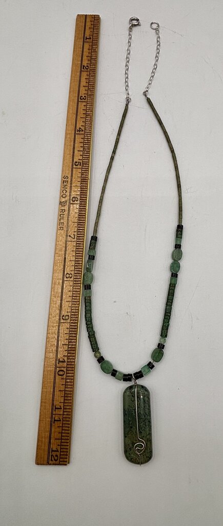 Jade Bead and Sterling Chain Necklace /j