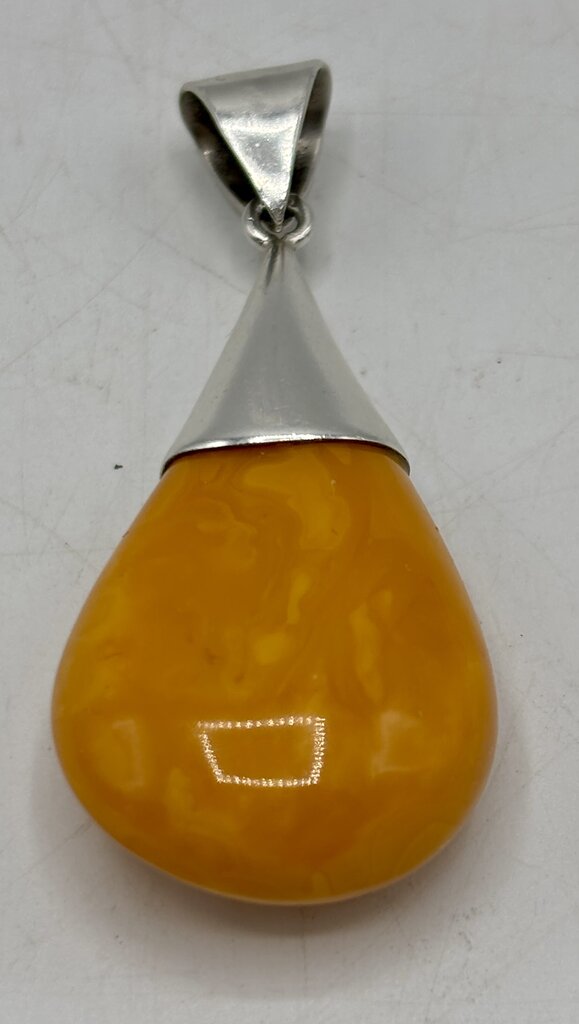 Natural Butterscotch Egg Yolk Amber Silver Pendant & 2 Pair Earrings /j