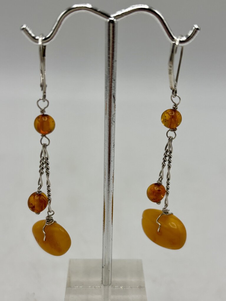 Natural Butterscotch Egg Yolk Amber Silver Pendant & 2 Pair Earrings /j