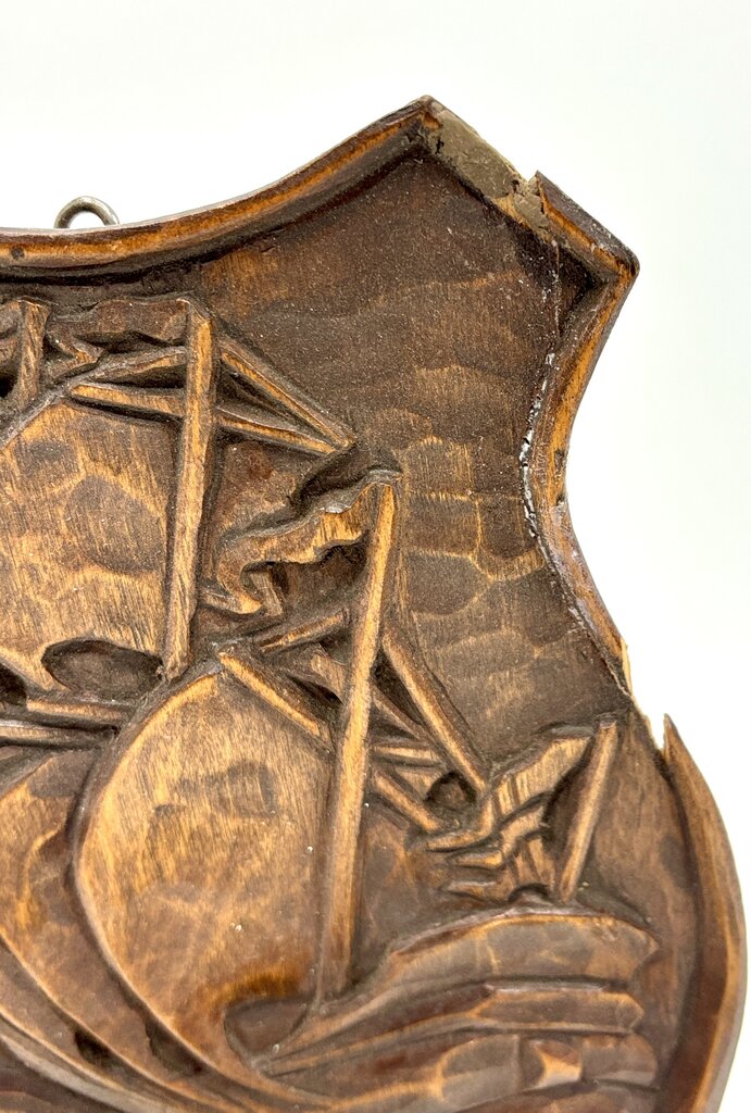 Vtg. Pair of Hand Carved Wooden Candle Sconce Nautical Theme /j