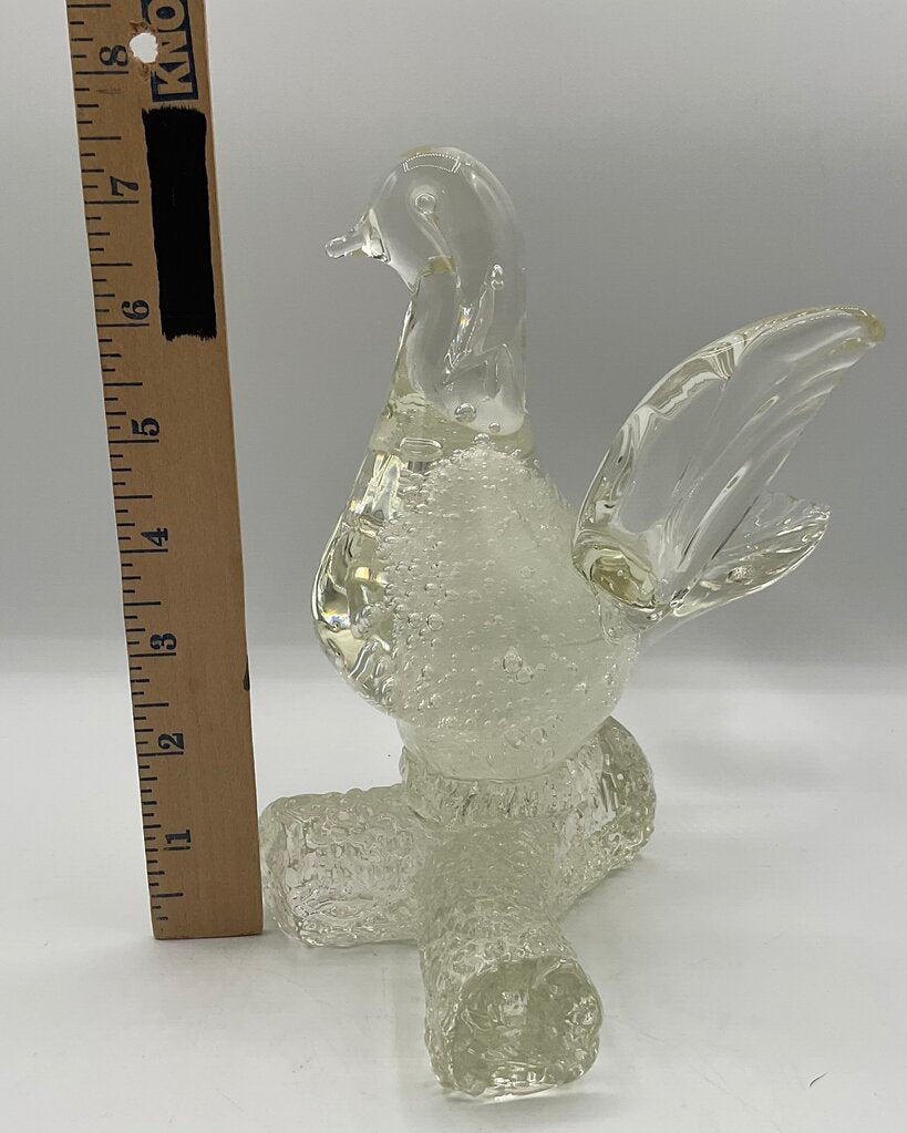 Vintage Clear Murano Glass Dove Perched on Branch Figurine /s