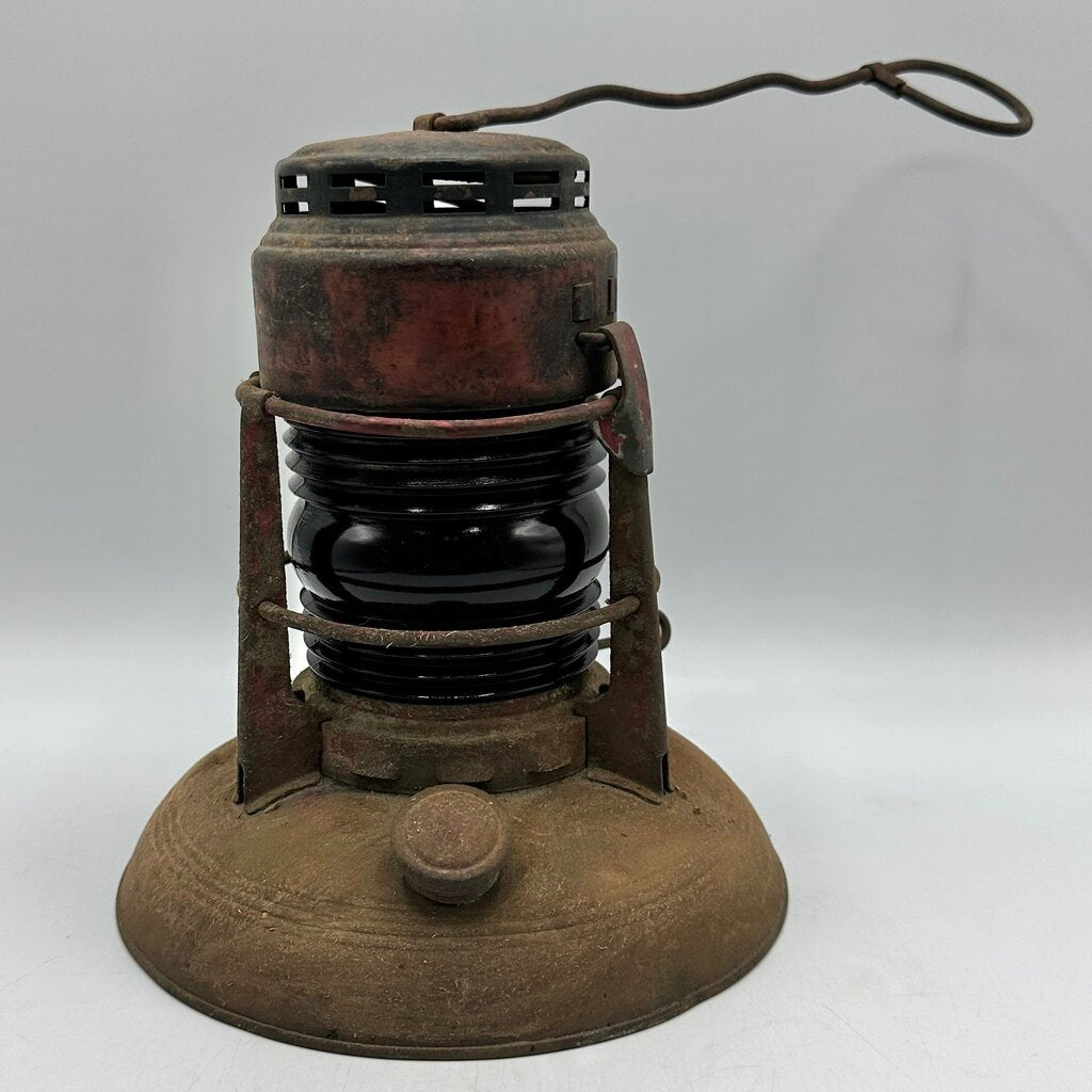 Antique Embury No 40 Traffic Guard Kerosene Lantern-Red Globe-All Original-Rustic /cb