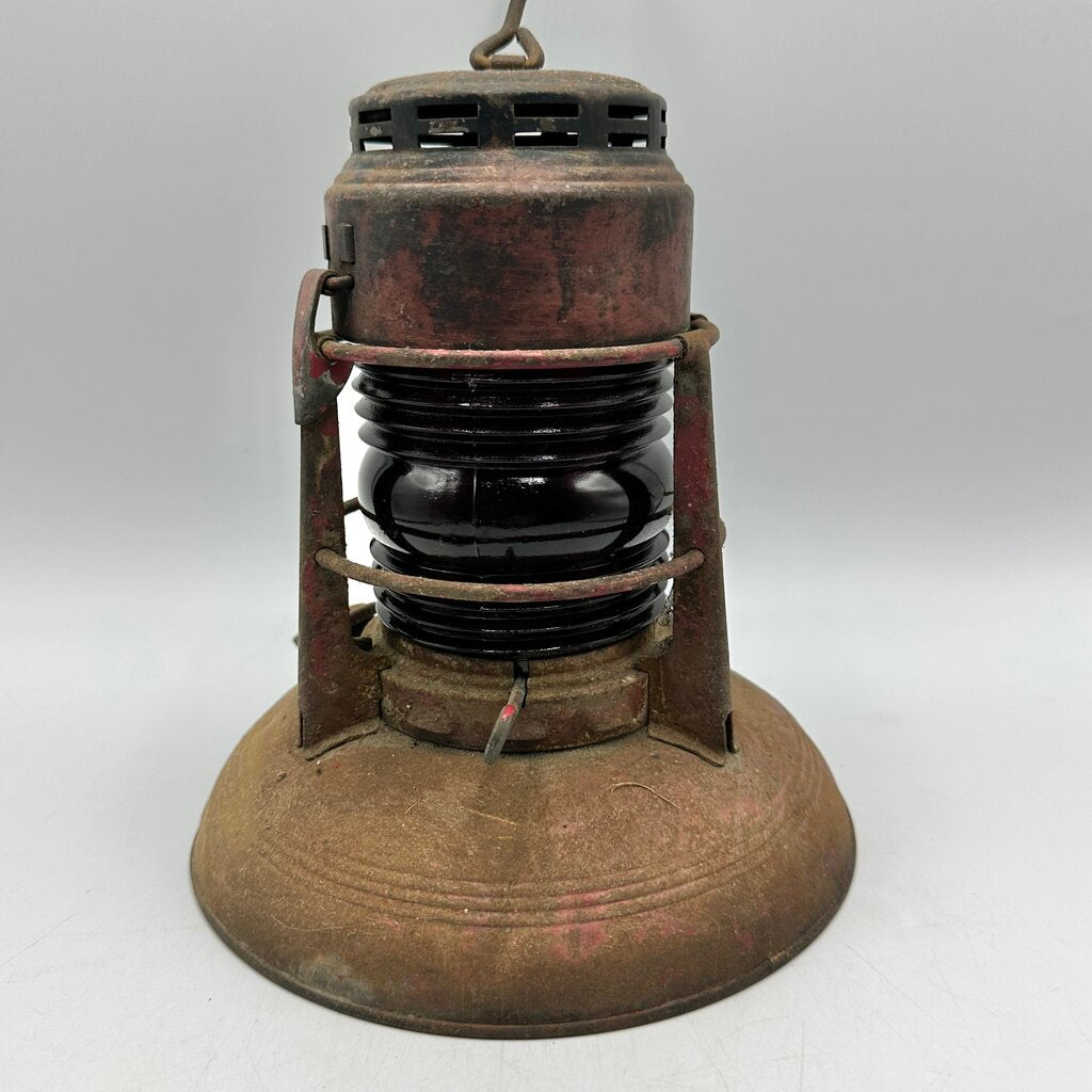 Antique Embury No 40 Traffic Guard Kerosene Lantern-Red Globe-All Original-Rustic /cb