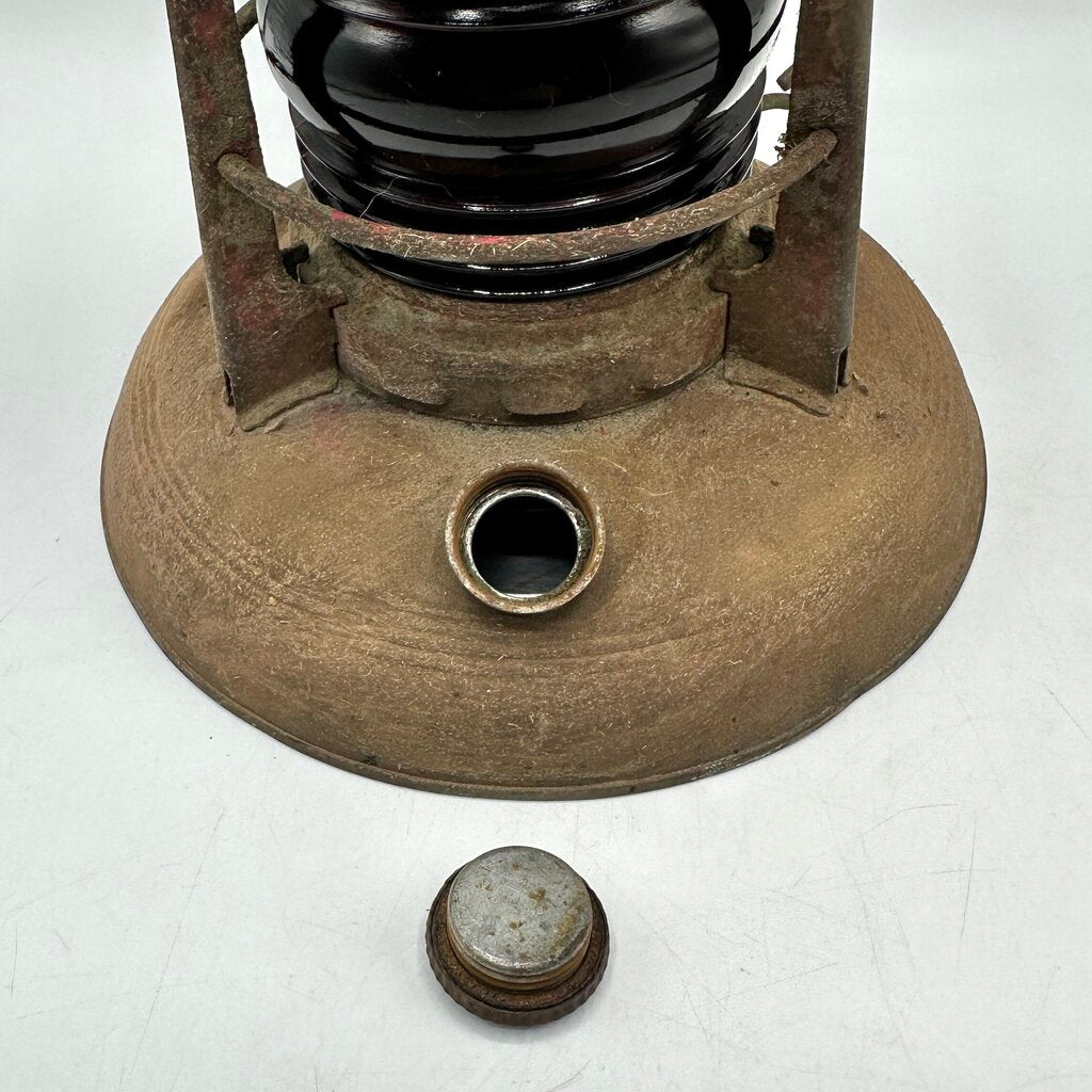 Antique Embury No 40 Traffic Guard Kerosene Lantern-Red Globe-All Original-Rustic /cb