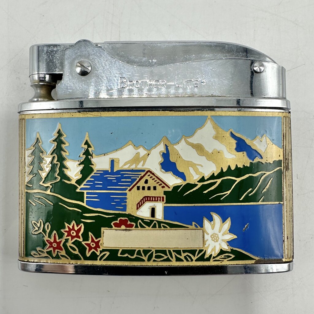 Vintage Brother-Lite Switzerland Souvenir Automatic Super Lighter Swiss Alps Enamel Art /cb