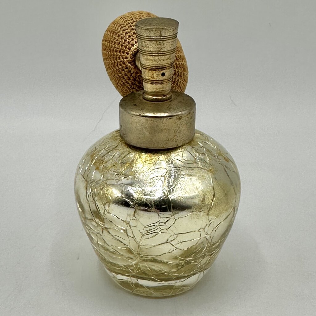 Vintage DeVilbiss Gold Crackle Glass Perfume Bottle Atomizer /cb