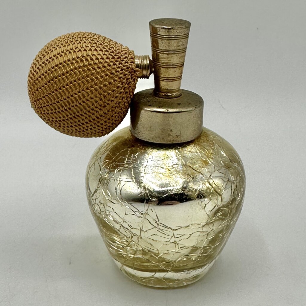 Vintage DeVilbiss Gold Crackle Glass Perfume Bottle Atomizer /cb