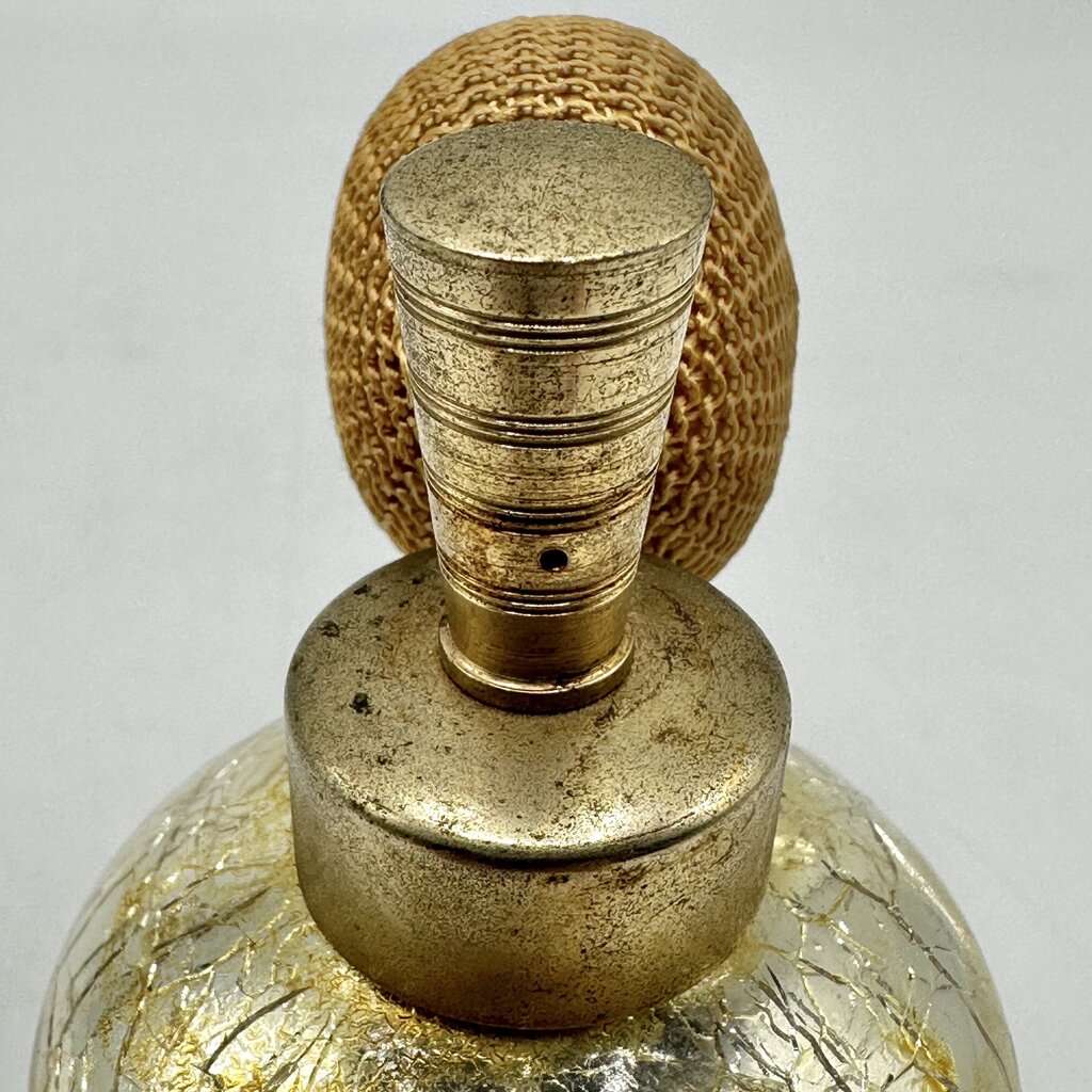 Vintage DeVilbiss Gold Crackle Glass Perfume Bottle Atomizer /cb