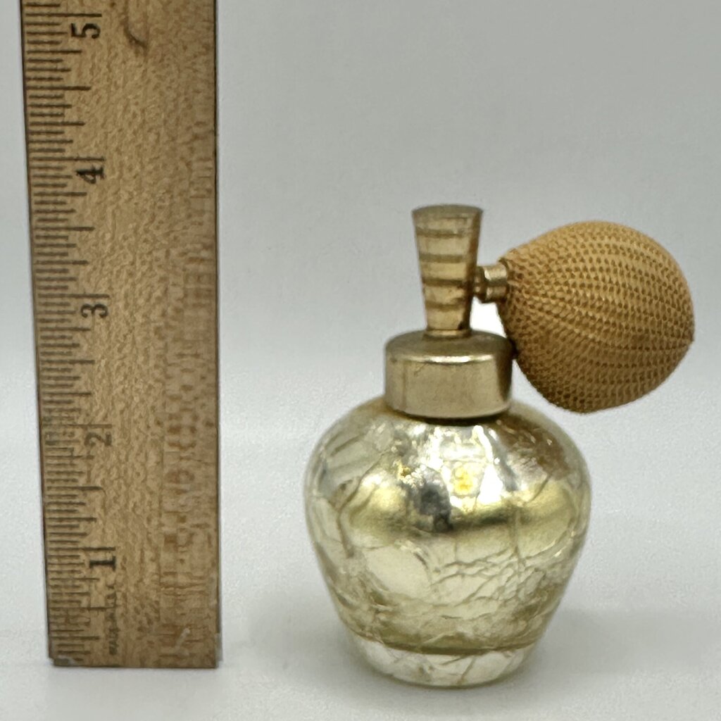 Vintage DeVilbiss Gold Crackle Glass Perfume Bottle Atomizer /cb