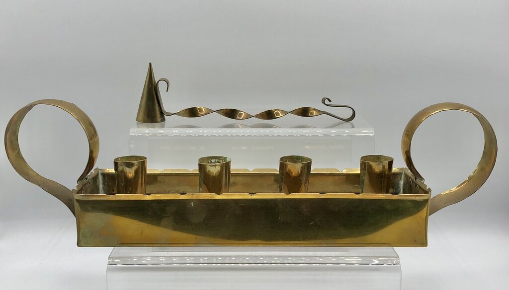 Sweden Made Brass & Wood Advent Candle Hloder w/ Brass Snuffer /b
