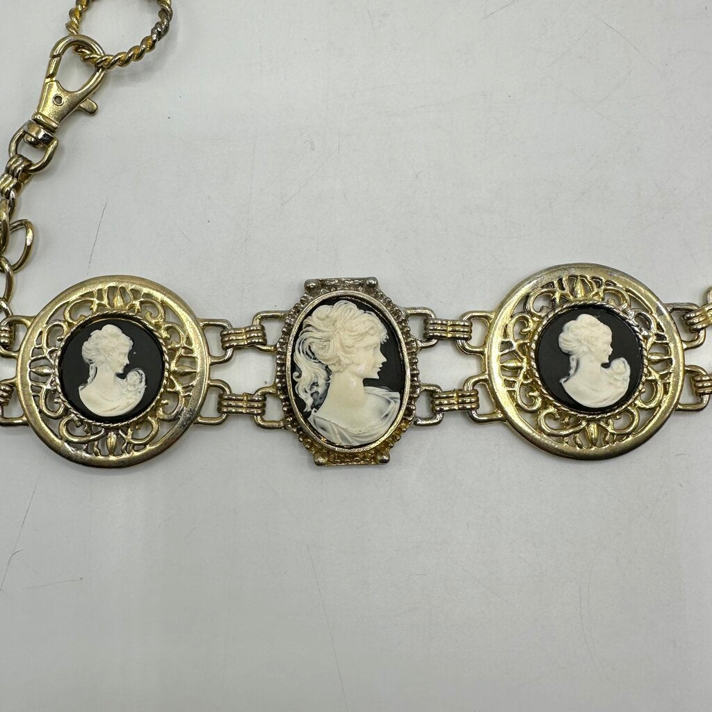 Vintage Harwill NY Women’s Cameo Belt-Statement Piece -Gold Tone Metal 36 Inches /cb