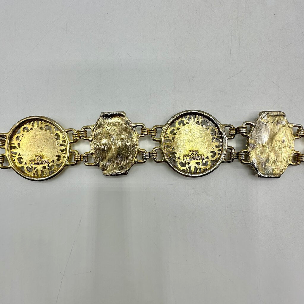 Vintage Harwill NY Women’s Cameo Belt-Statement Piece -Gold Tone Metal 36 Inches /cb