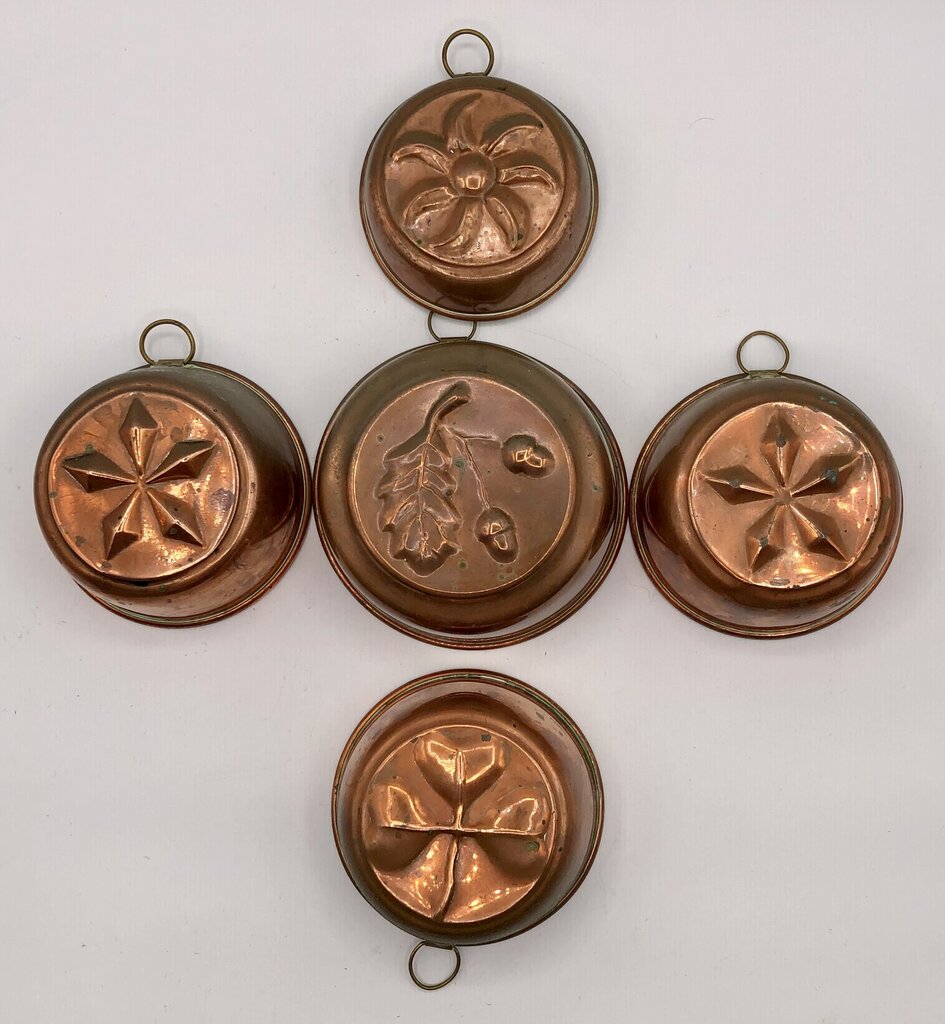 Vintage 5pc Copper Tin Lined Molds Made in Sweden /b