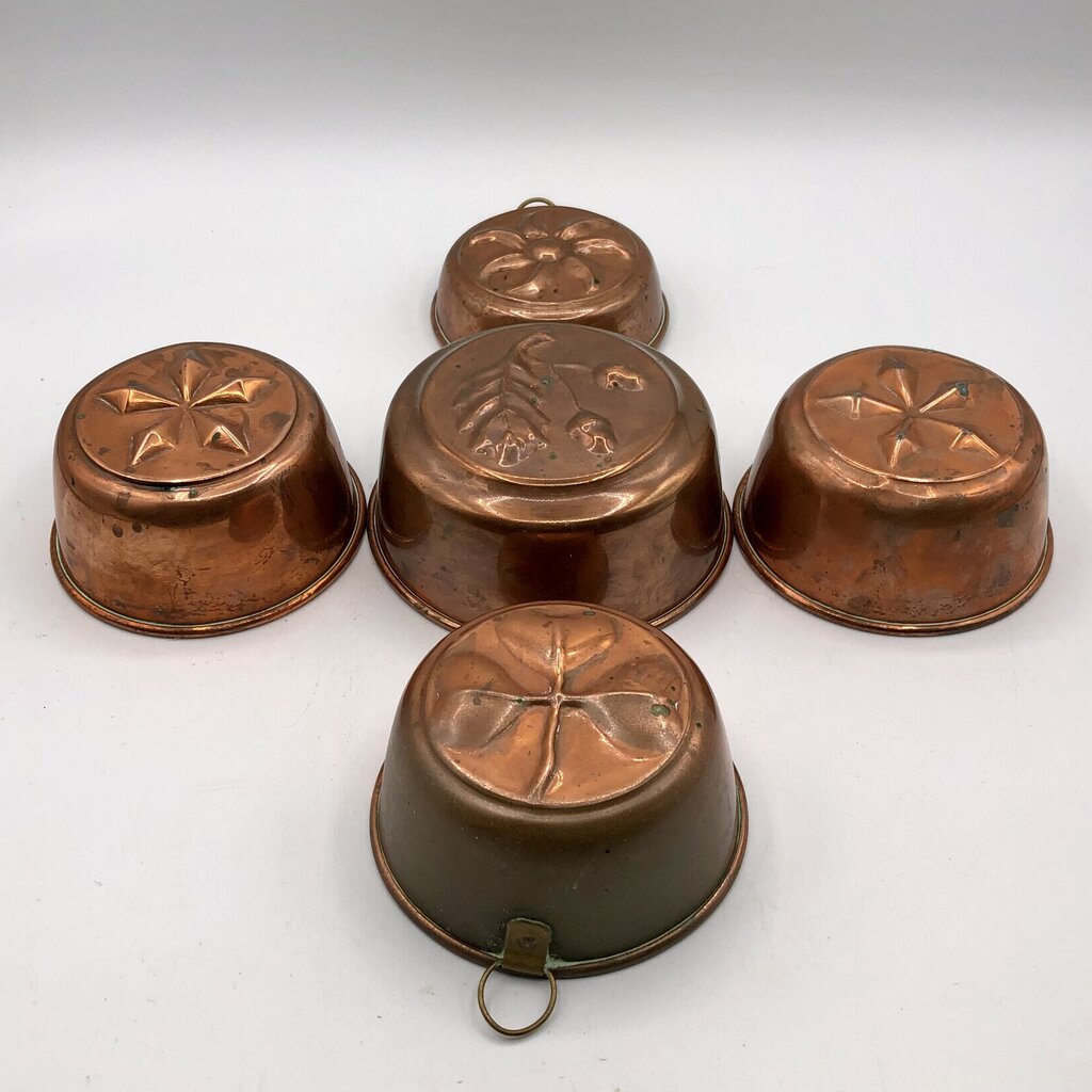Vintage 5pc Copper Tin Lined Molds Made in Sweden /b