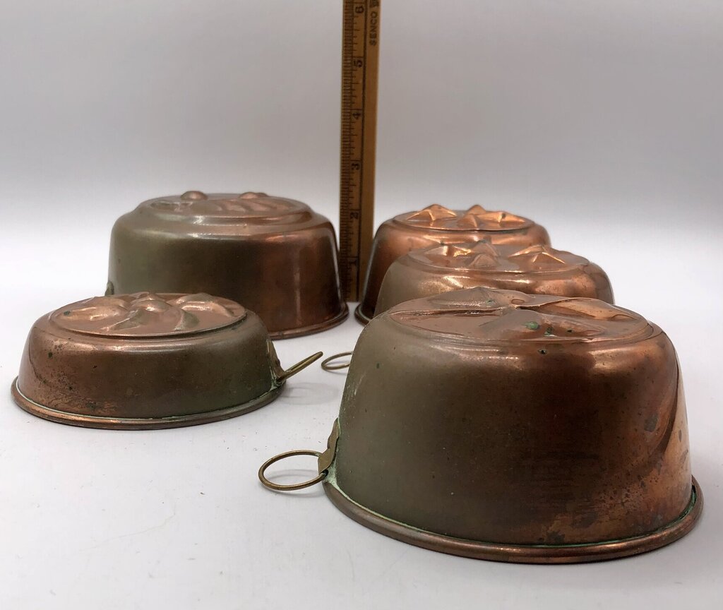 Vintage 5pc Copper Tin Lined Molds Made in Sweden /b