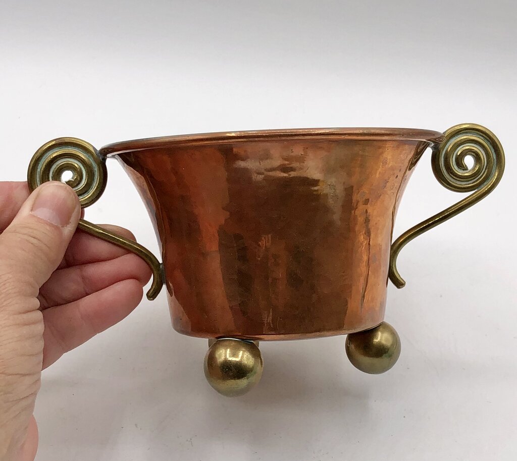 Small Footed Brass & Copper Decor Trinket Pot /b
