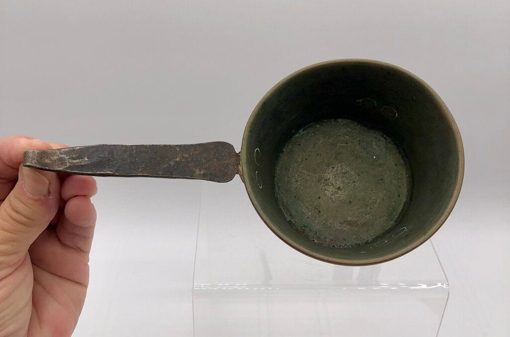 Swedish Antique Forged Copper & Tin Melting Pot /b