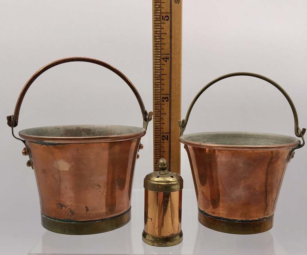 Vintage Sweden Miniature Copper Pails w/ Copper & Brass Shaker /b