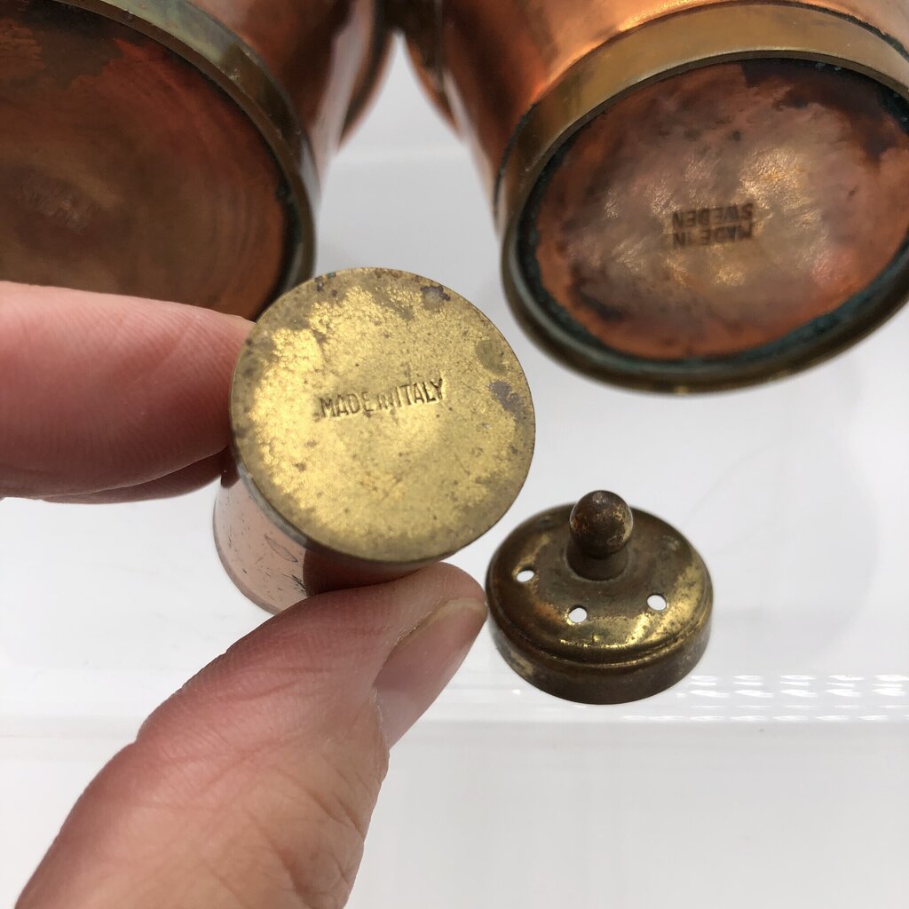 Vintage Sweden Miniature Copper Pails w/ Copper & Brass Shaker /b