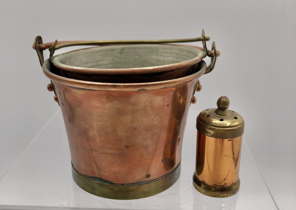 Vintage Sweden Miniature Copper Pails w/ Copper & Brass Shaker /b