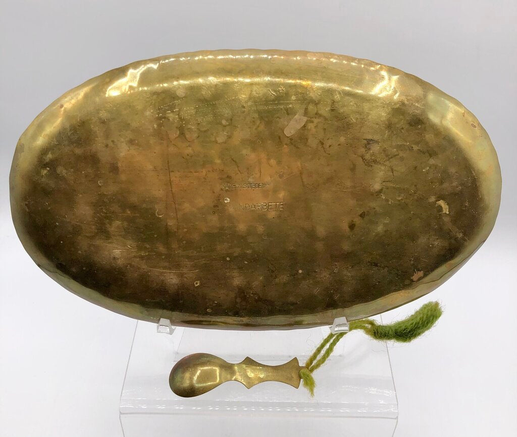 Vintage Small Brass Tray w/ Brass Spoon Made in Sweden /b