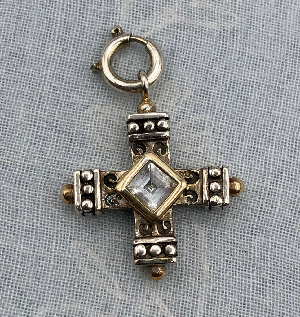 CNA Pranda 925 Sterling Cross Charm w/ Gemstone /b