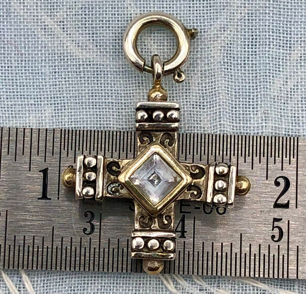 CNA Pranda 925 Sterling Cross Charm w/ Gemstone /b
