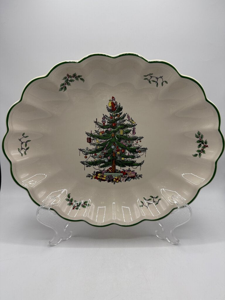 Spode Christmas Tree Large Scalloped Oval Serving Tray /rb