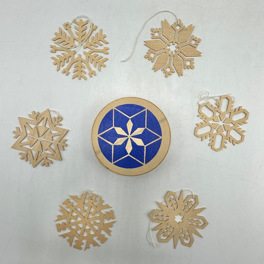 Vintage Expertic Original Erzgebirge Hand Made Wooden Snowflake Ornaments East Germany GDR Set of 6 /cb
