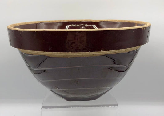 Vtg 9” Brown Stoneware Crock Ware Yellow Ware Mixing Bowl /b