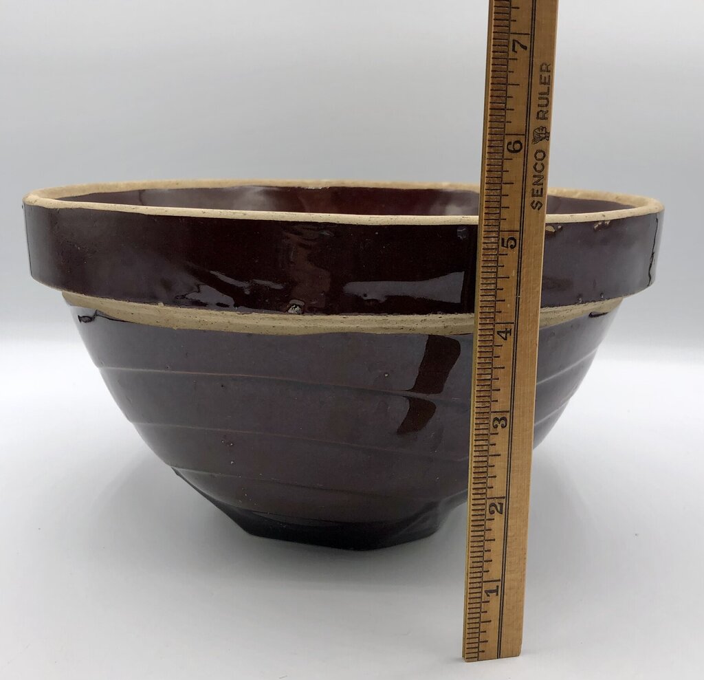 Vtg 9” Brown Stoneware Crock Ware Yellow Ware Mixing Bowl /b