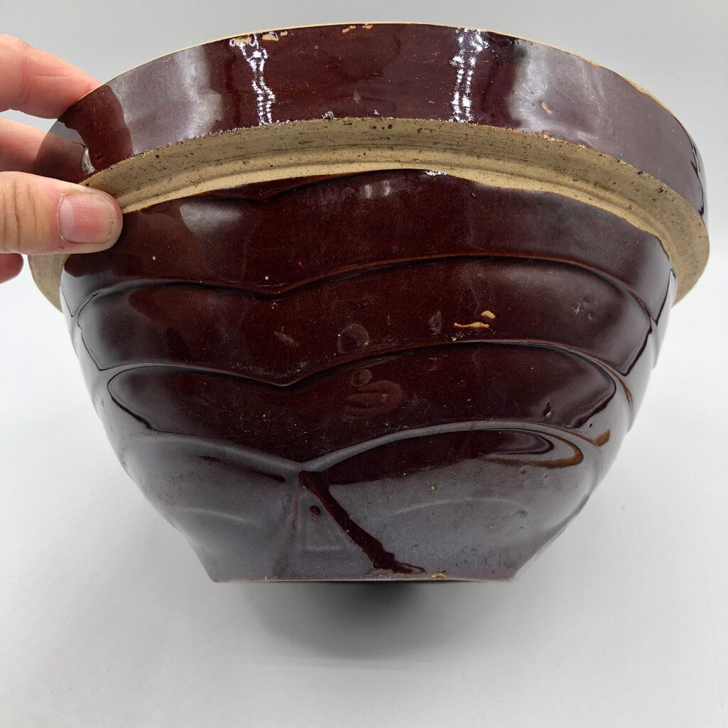 Vtg 9” Brown Stoneware Crock Ware Yellow Ware Mixing Bowl /b