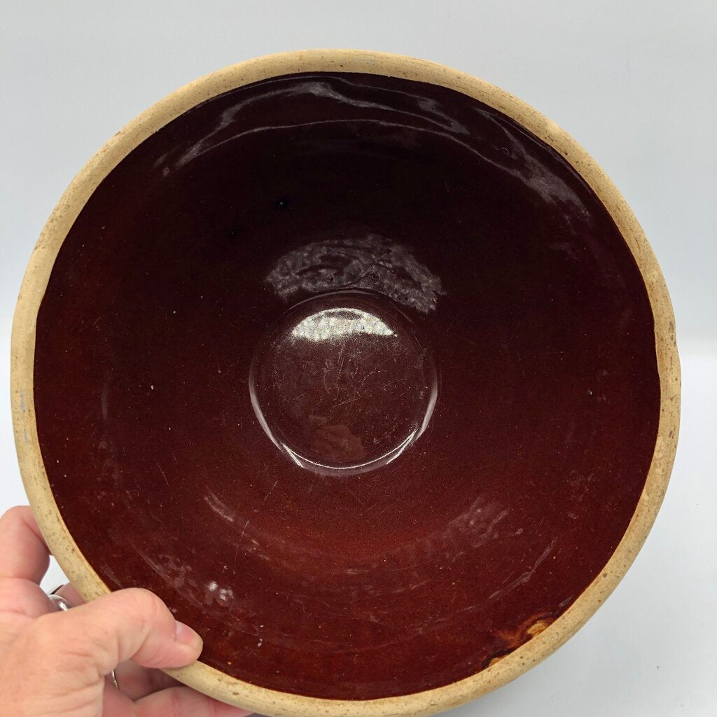 Vtg 9” Brown Stoneware Crock Ware Yellow Ware Mixing Bowl /b