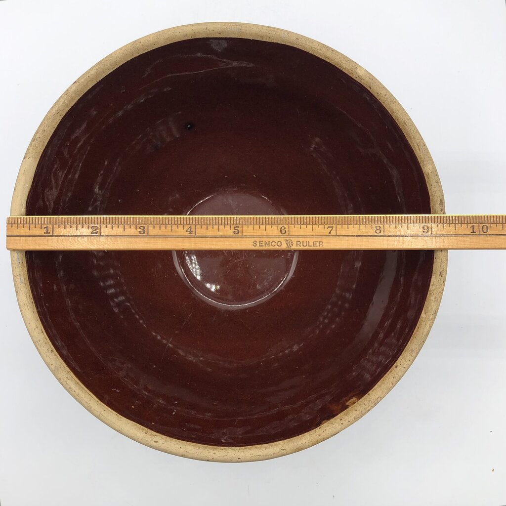 Vtg 9” Brown Stoneware Crock Ware Yellow Ware Mixing Bowl /b