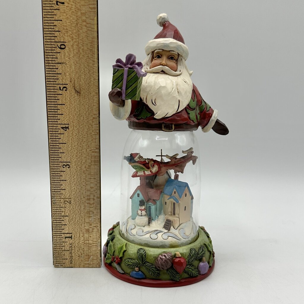 Jim Shore Heartwood Creek 2016 Rooftops Await Glass Dome Santa w/Christmas Scene /cb