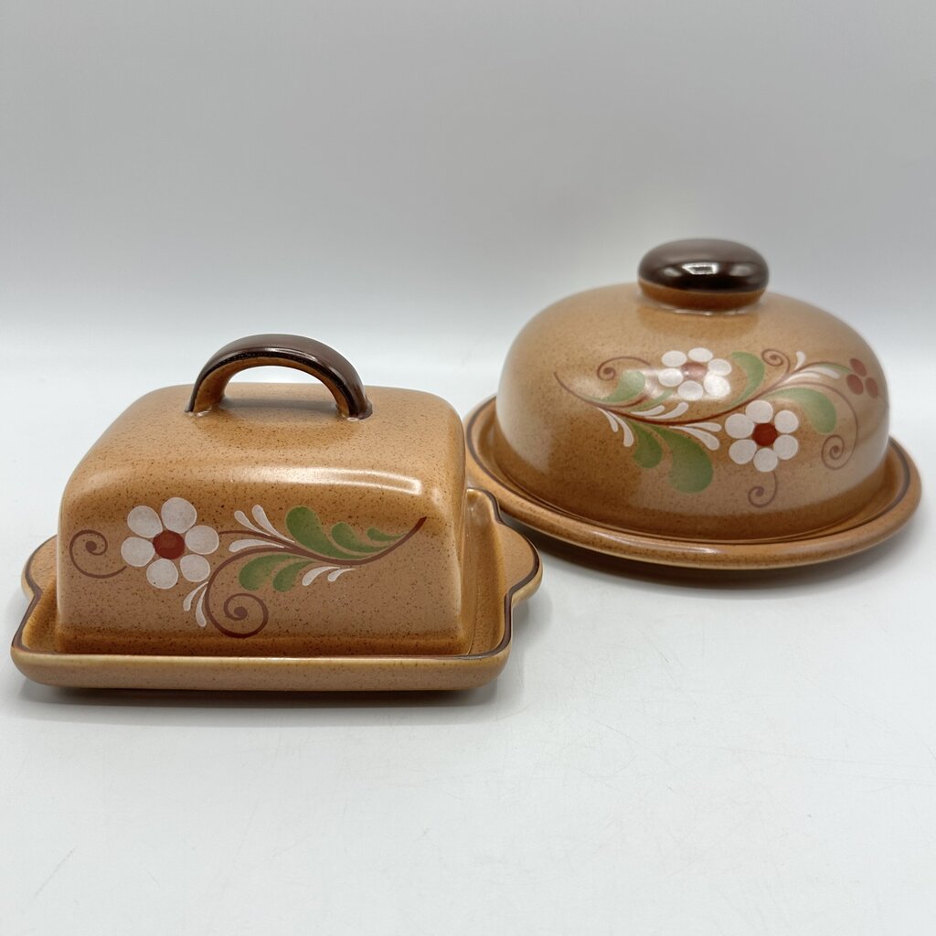 Vintage VEB Torgau POLDI Stoneware Covered Butter Dish & Cheese Plate 1970s East Germany /cb