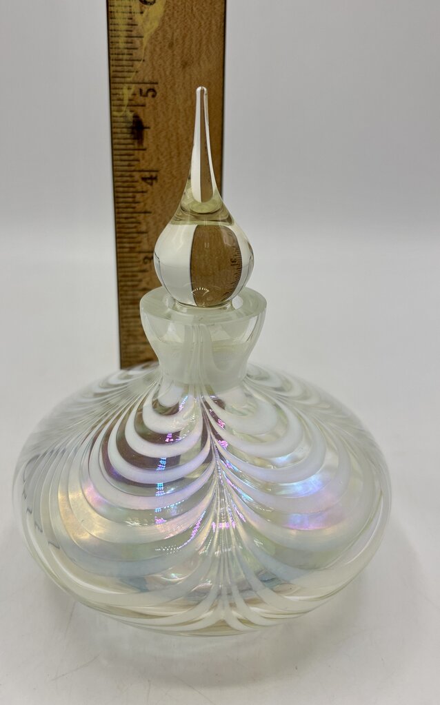 Vtg. Iridescent Hand-blown Bottle w/ Stopper /j