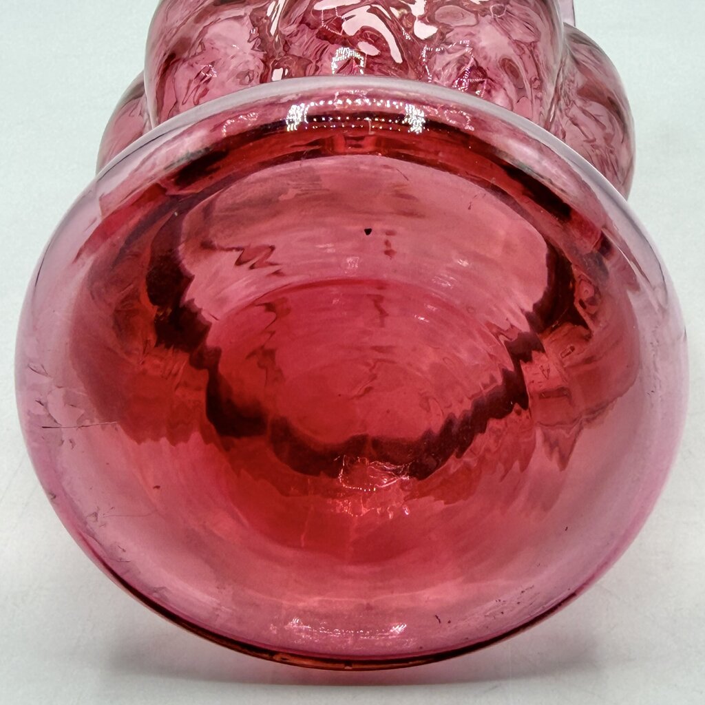 Vintage Fenton Cranberry Diamond Optic Ruffled Art Glass Vase EUC /cb