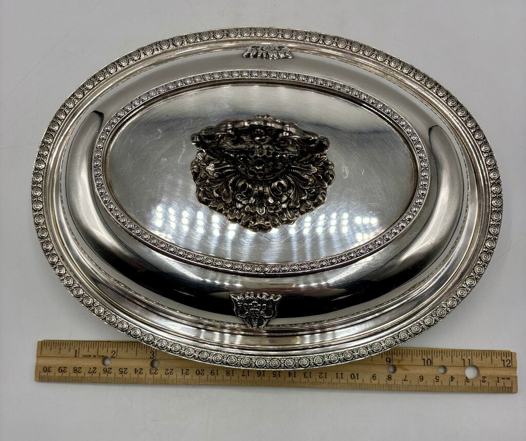 Covered Silver Plate Veg. Serving Dish Rosalie Pattern /j