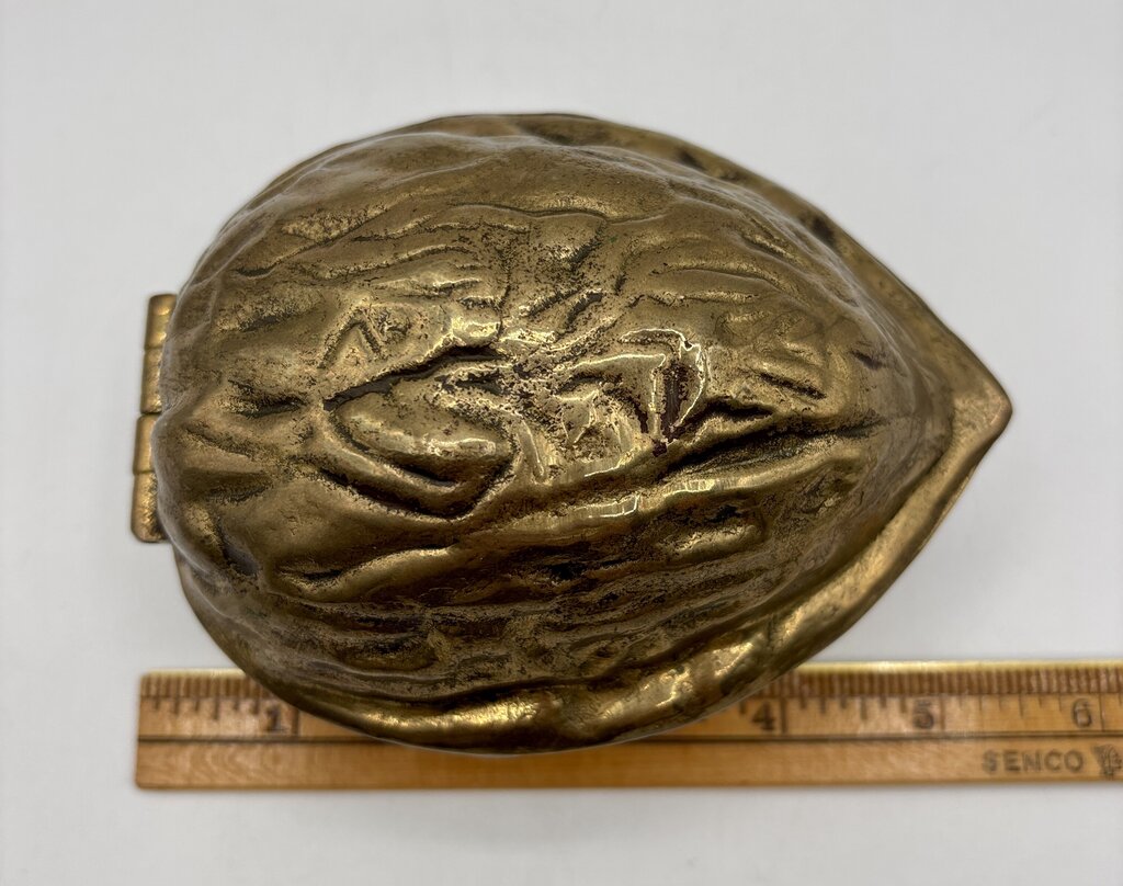 Vtg. Solid Brass MCM Hinged Walnut Shaped Nut Cracker /j