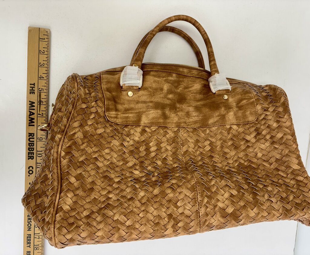 NWT Neiman Marcus Woven Vegan Leather Duffle Bag w/ Shoulder Strap /j