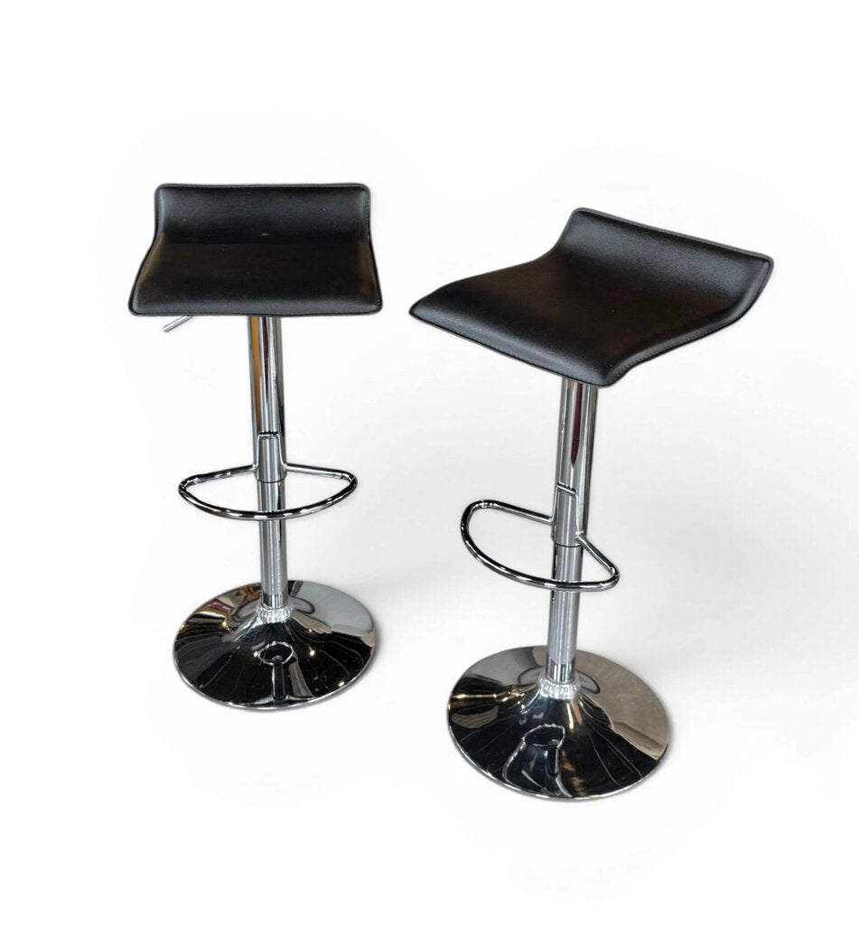 Pair Of 2 Black Faux Leather And Chrome Adjustable Stools