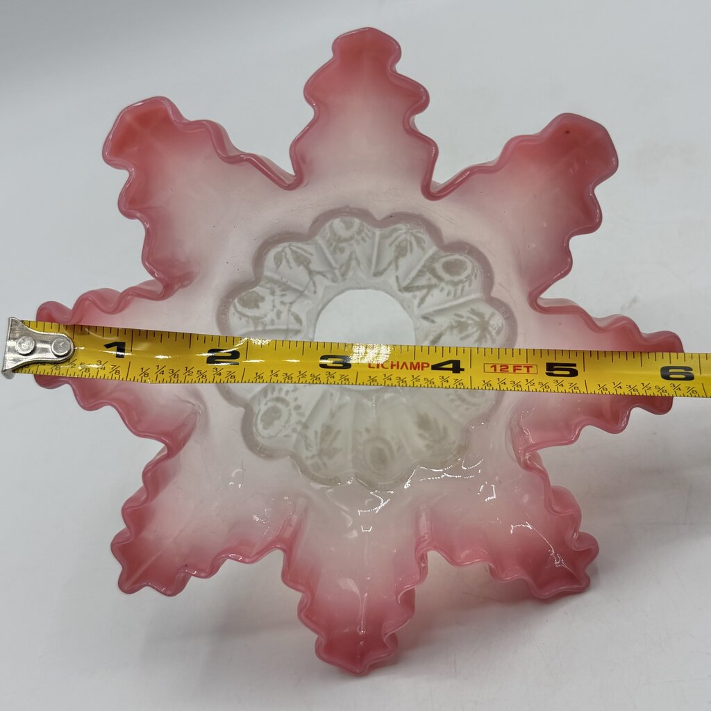 Antique Pink Frosted Etched Satin Glass Ruffle Lamp Shades 1 1/8” Fitter /cb