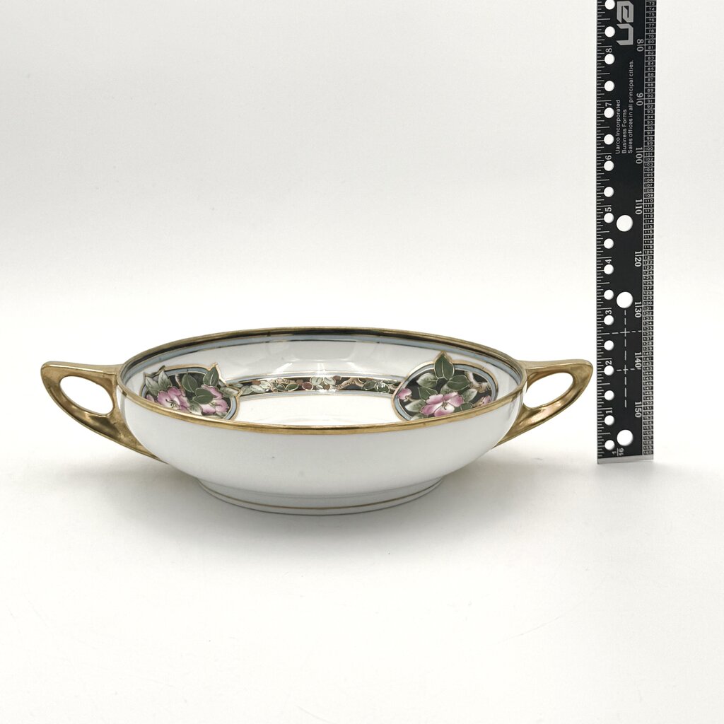 Antique Nippon Parrot and Floral Art Nouveau Bowl With Gold Luster Accents