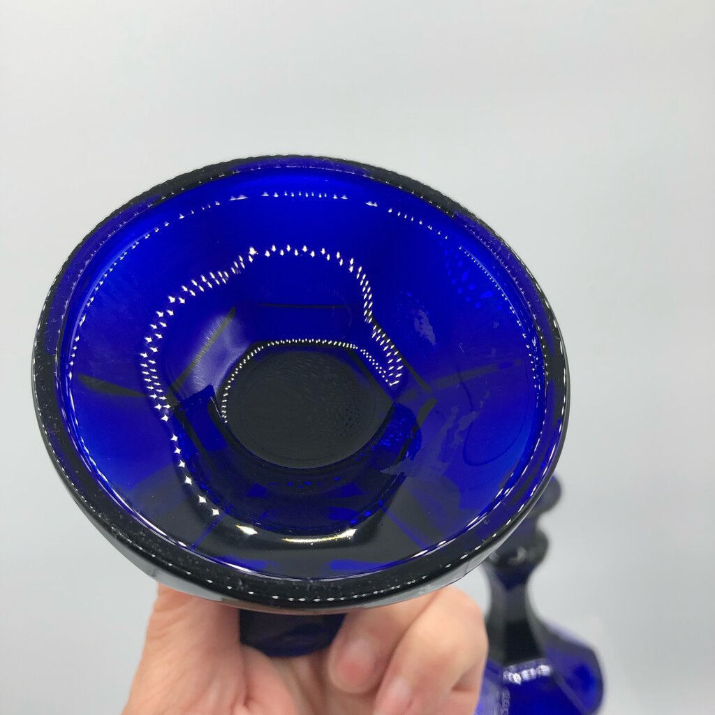 Vtg Pair Cobalt Blue Glass Candlesticks /b