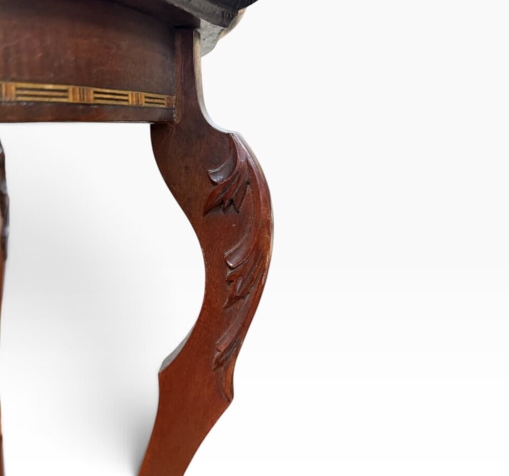 Tall Antique Oval Shaped Dark Wood Abalone Inlay Table