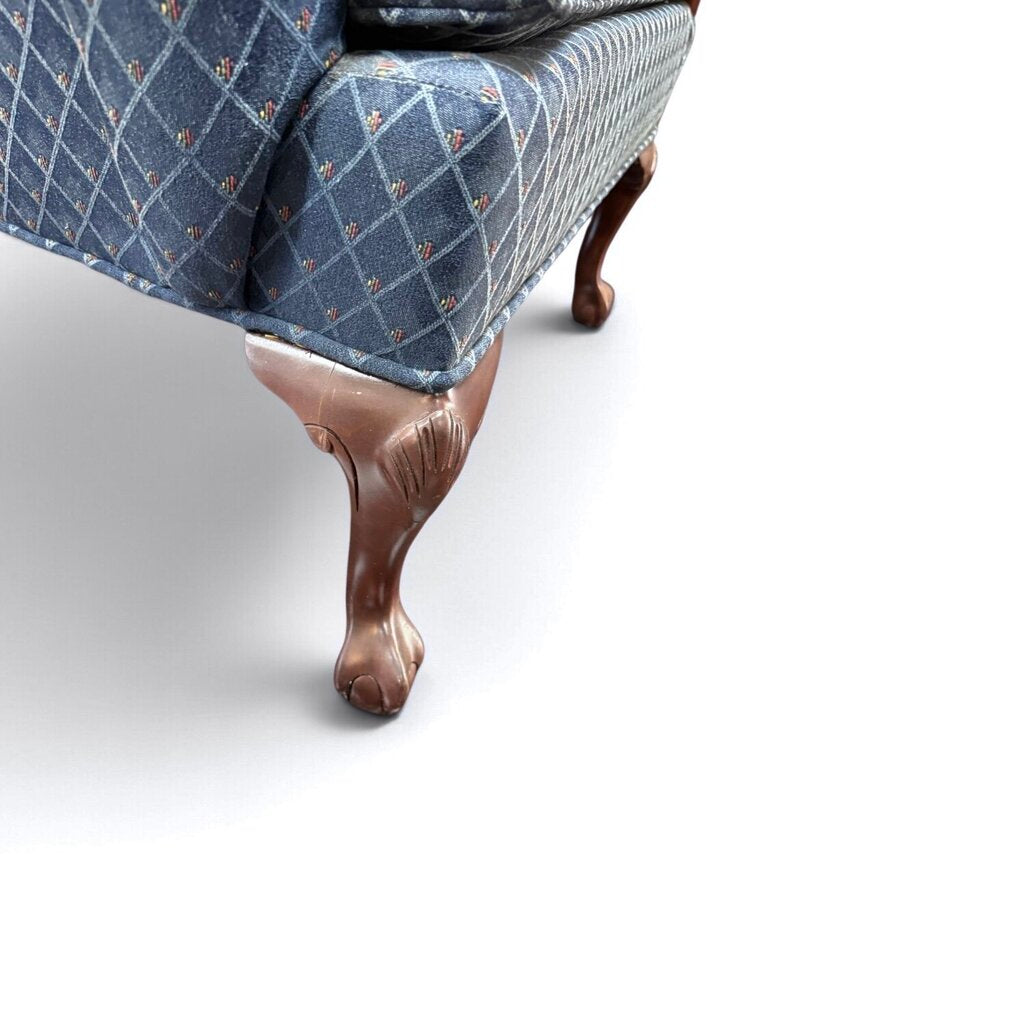 Blue Wingback Patterned Armchair